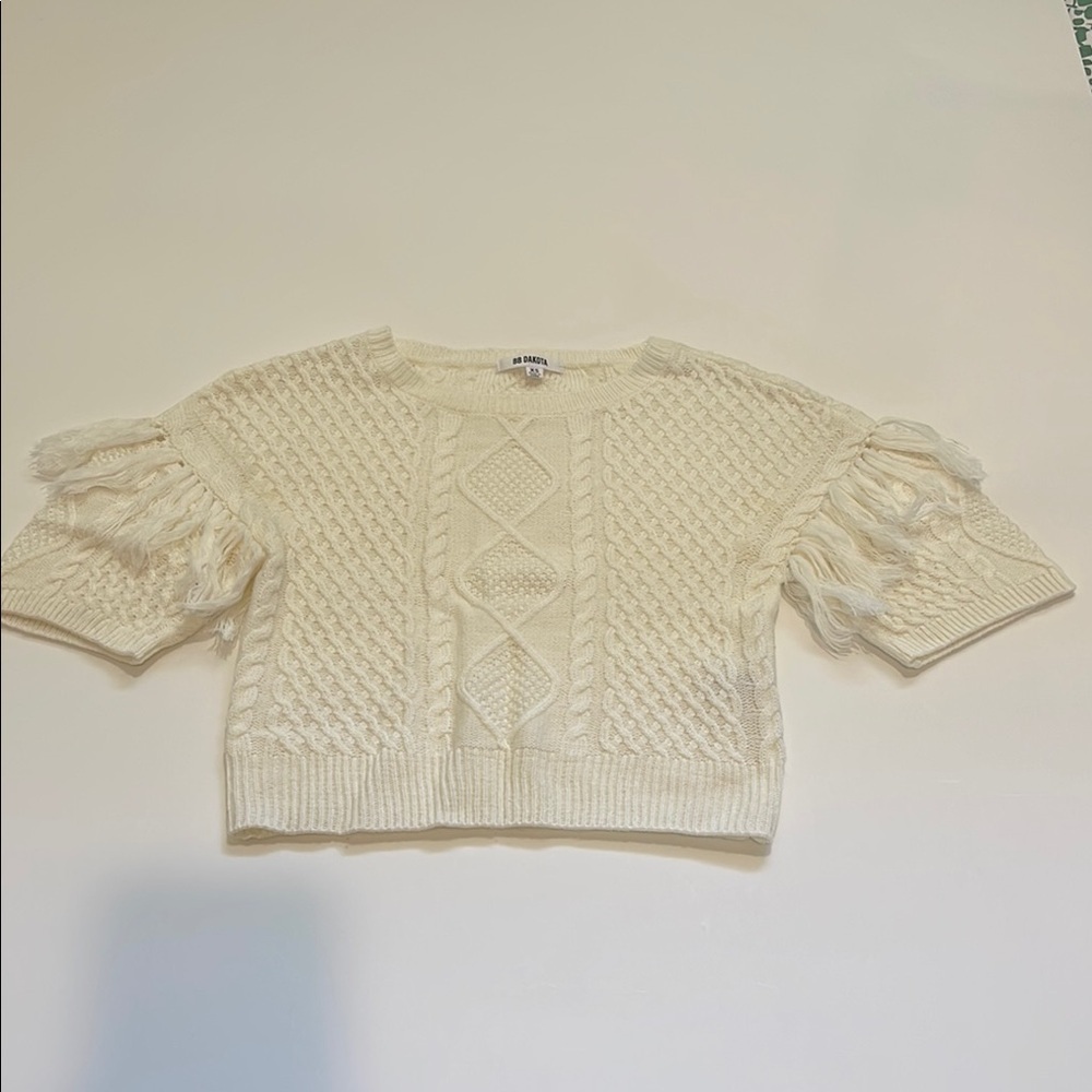 BB Dakota Cream Fringe Out Knit Sweater